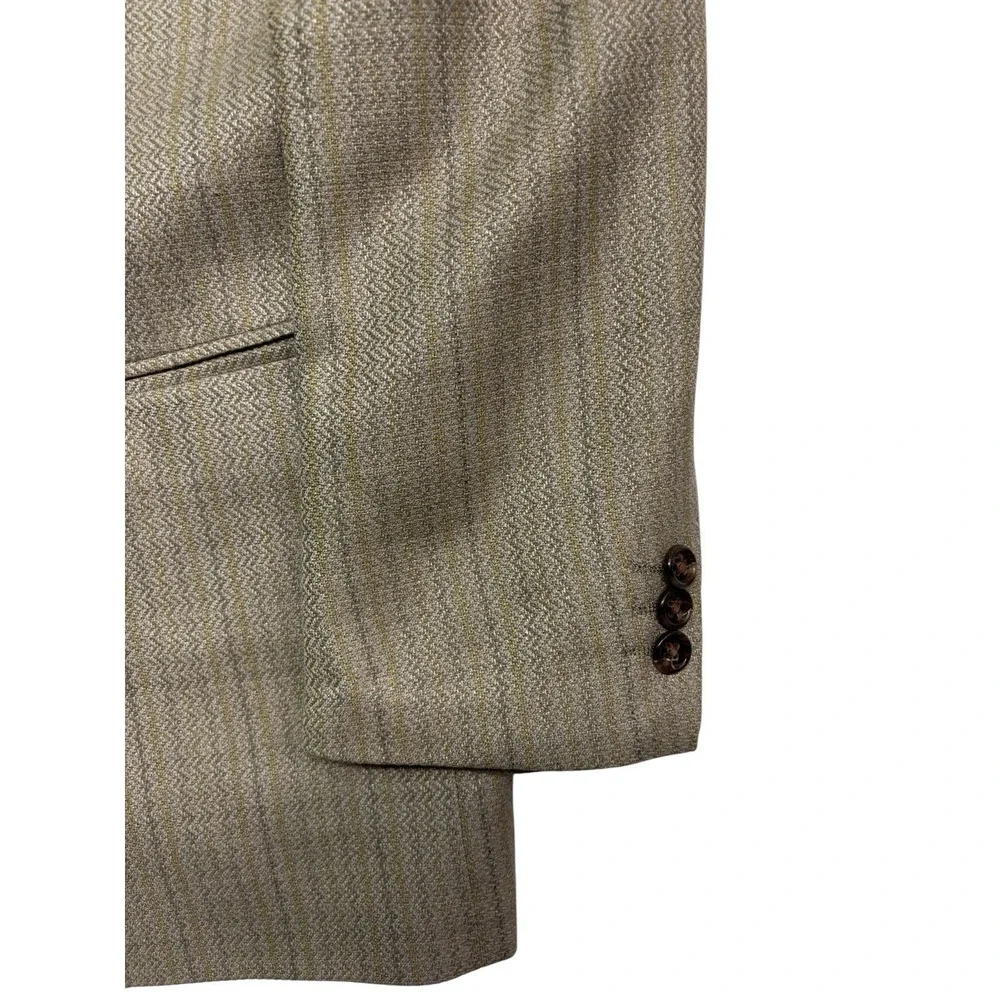 vtg 90s Lebaron 42R Tan Zig Zag Striped Silk Blazer Jacket Sport Suit Coat USA